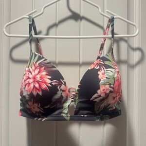 Shade and Shore Pink and Green Floral padded underwire Bikini top Size 34DD